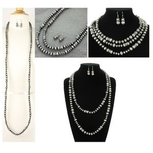 Extra Long 60" Pewter Faux Navajo Pearl Necklace